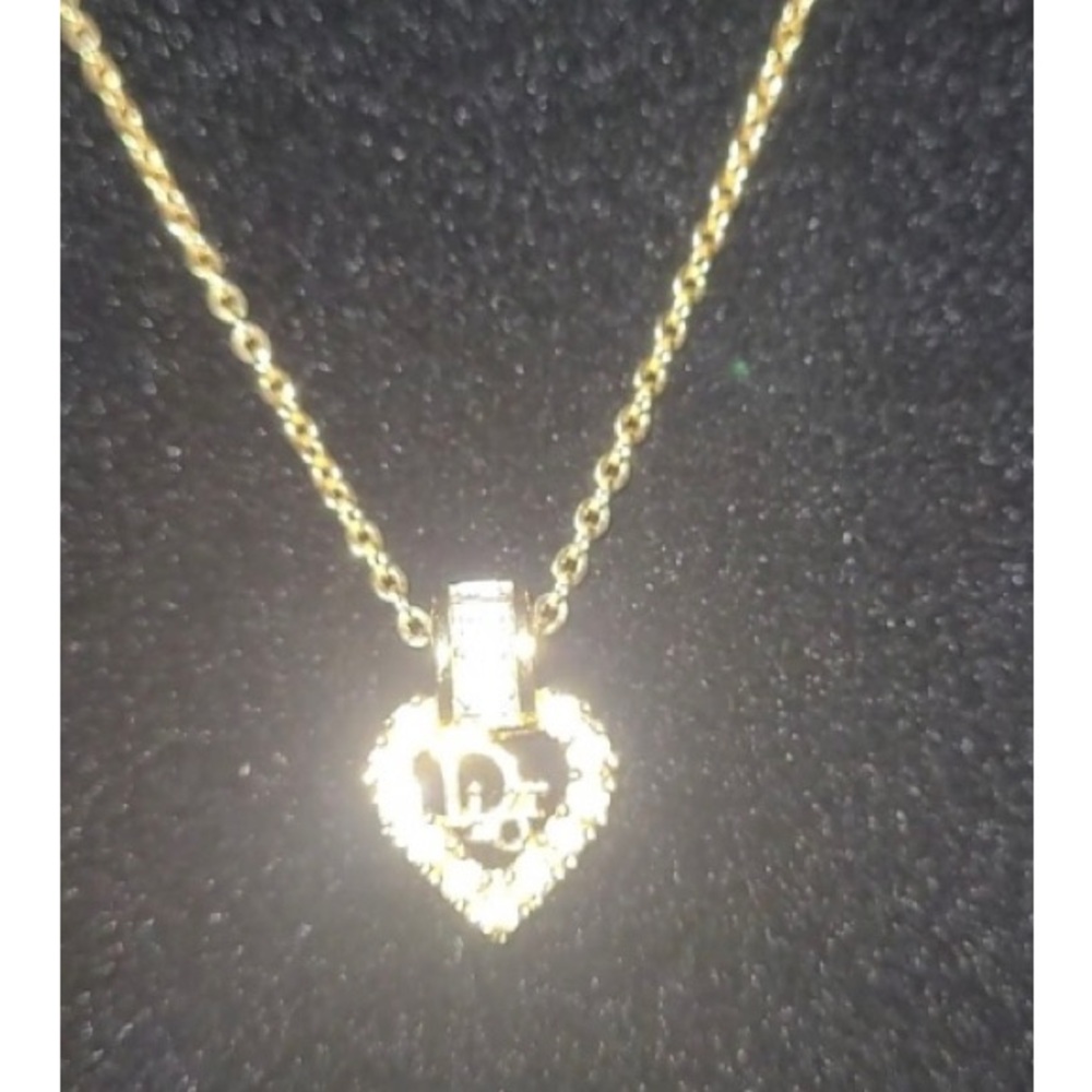 COA CHRISTIAN DIOR CD LOGO RHINESTONE HEART NECKLACE ✨️🔥 - Picture 4 of 6